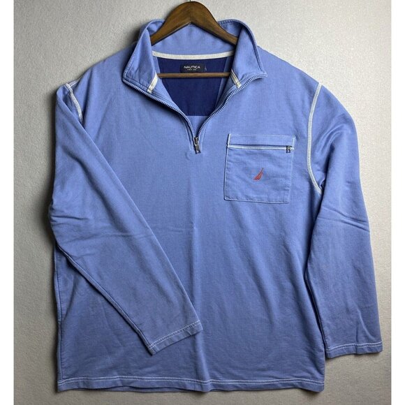 Nautica Sweater Men XL Blue Cotton Pull Over Quarter Zip Sweatshirt Casual Yacht - Picture 1 of 9